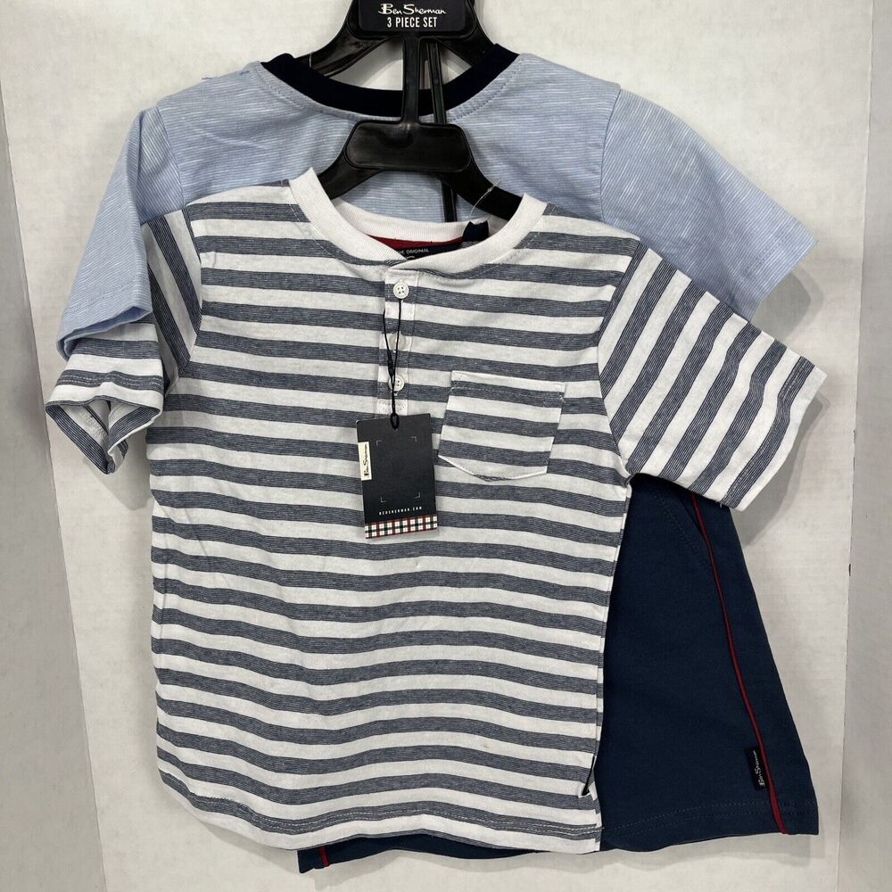 Ben Sherman Boys Shorts Set 3 Piece Size 5 Red White Blue Short Sleeve